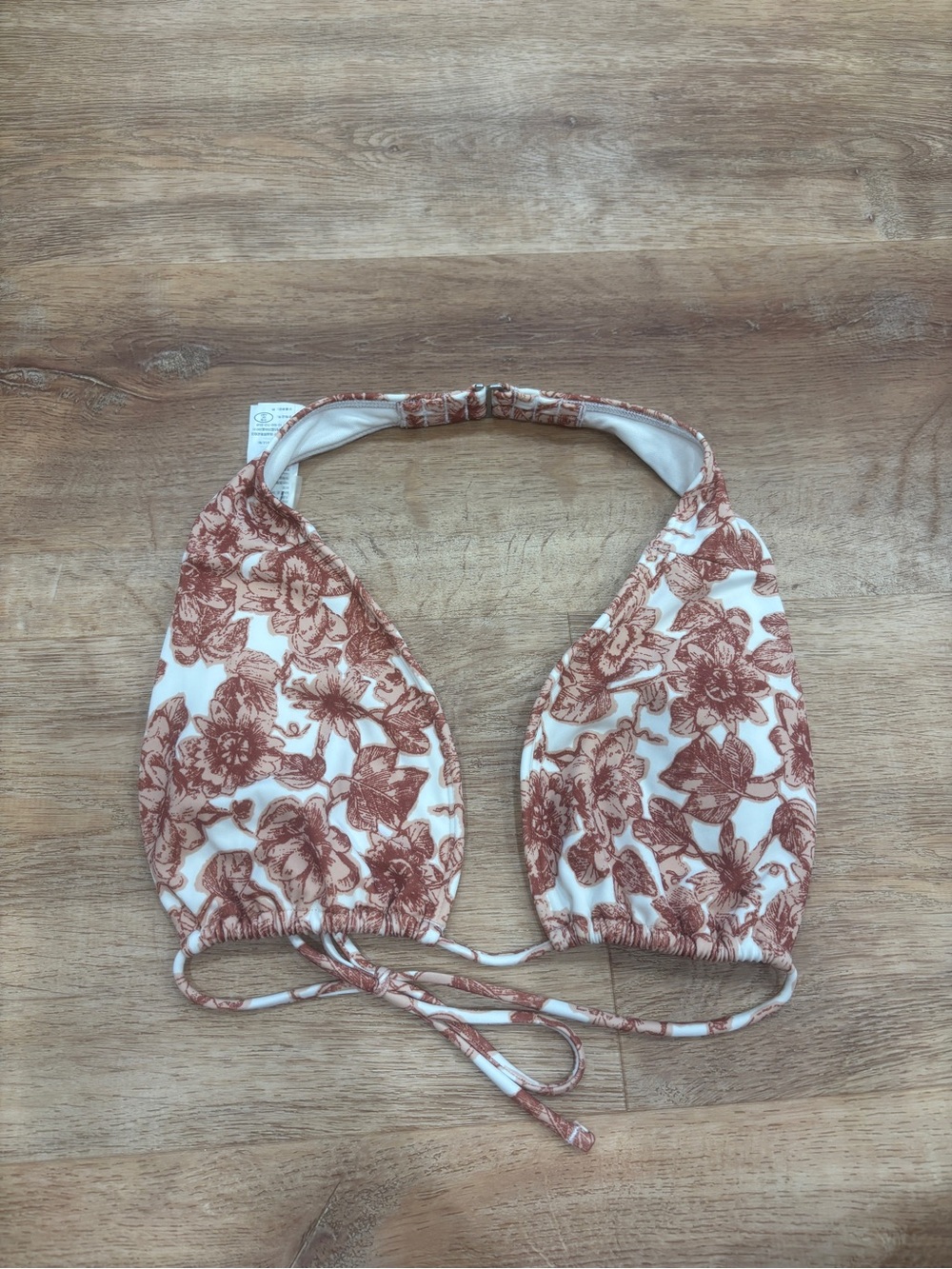 Abercrombie & Fitch White and Rust Floral Triangle Bikini Top